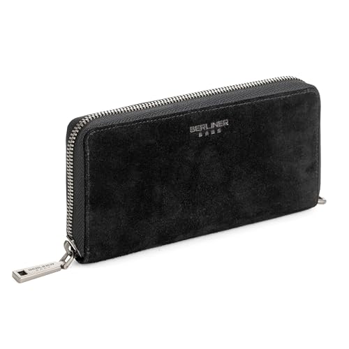 Image of BERLINER BAGS Genuine Leather Zip Wallet Women Lyon, Gift Box - Black | Soft Leather Zip Around Wallet, Fits up to Phone 6.9 inch, 15 Card Slots, 1 ID Window, 3 Bill Slots, 1 Coin Pocket, RFID Blocking