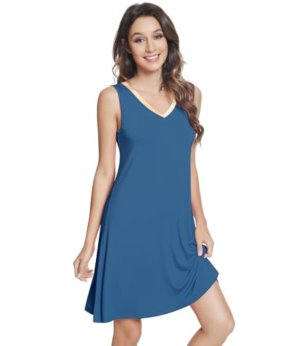 Image of NACHILA Nightgowns for Women-Viscose Made from Bamboo V Neck Nightshirts
