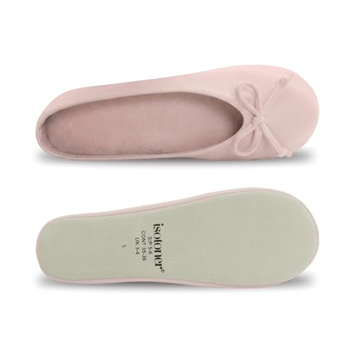 Image of Isotoner Women's Stretch Ballerina Slippers Soft House Shoes with 4 Way Stretch Fit, Bow Detail & Leather Sole