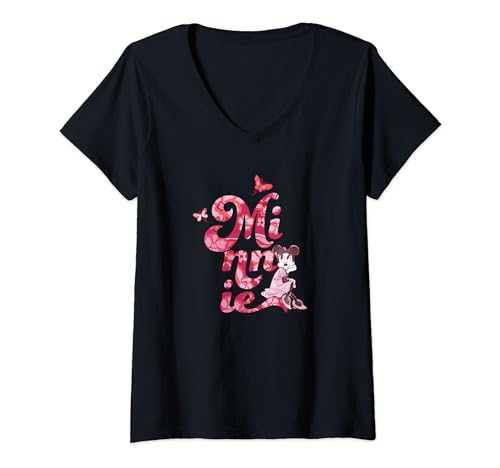 Cadeau Octobre Rose t-shirt Minnie Mouse cancer du sein col V femme