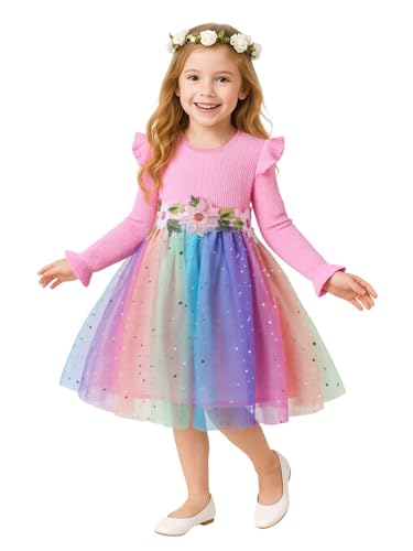 Image of HILEELANG Little Flower Girl Tulle Tutu Dress Easter Cotton Ribbed Birthday Wedding Party Princess Dresses