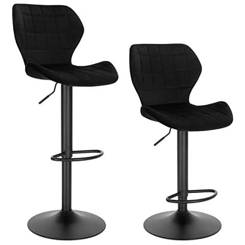 WOLTU Barhocker 2er Set höhenverstellbarer Hocker 60-82 cm 360° Drehstuhl mit Rückenlehne Fußstütze Barstuhl aus Samt Metall Stehhocker Schwarz BH324sz-2 Cover