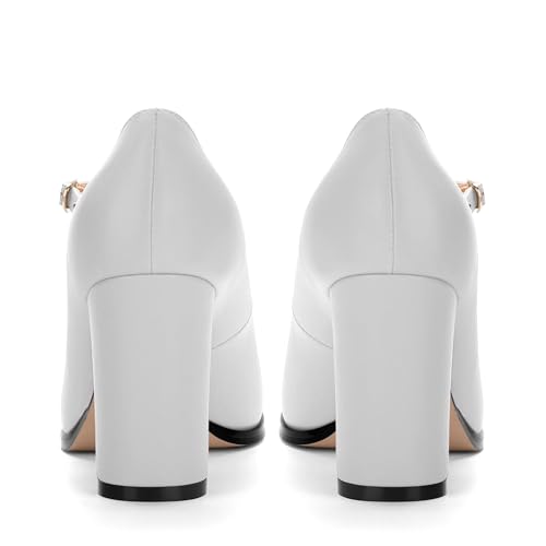 Mary Jane Shoes Womens Heels, Chunky High Heels Mary Janes Dress Shoes for Women Closed Square Toe Pumps Shoes with Buckle Strap for Office Party Casual Wedding4