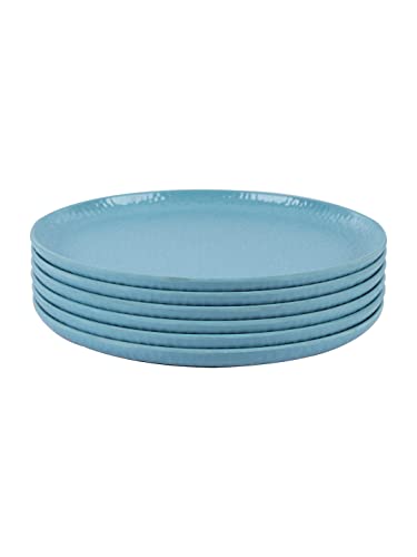 Image of MARKET 99 Melamine Round Serving Set of 6 Full Dinner Plates with Hammered Design for Kitchen | Breakfast, Lunch, and Dinner | Turquoise