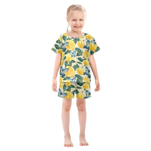ALAZA Lemon Leaves Butterfly Pajama Set Short Sleeve Sleepwear Soft Lounge Nightwear3