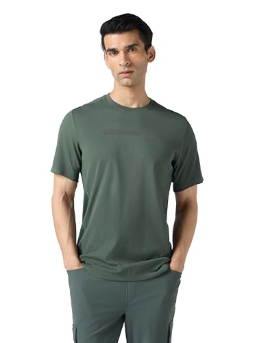 Image of TECHNOSPORT Men's Printed Slim Fit Henley Neck T-Shirt ELASTOLITE Half Sleeve Slip On Polyester for Gym Running Workout UPF50+ Anti Odour