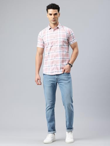 Image of Majestic Man Men Slim Fit Pure Cotton Checkred Half Sleeve Casual Shirt
