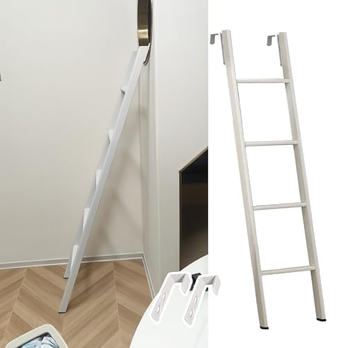 Escalera de Cama, Escalera para literas, 114 cm, 127 cm, 140 cm, 150 cm, 160 cm, para entrepiso, para remolques, Color Blanco (130 cm).