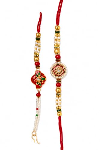 Bhai Bhabhi Rakhi set con diseño floral Kundan y Meenakari Lumba Rakhi