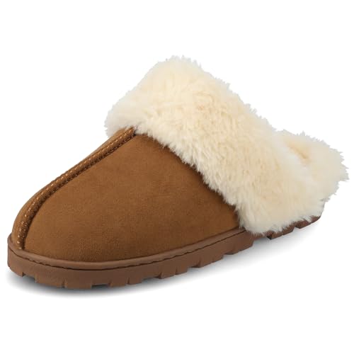 Journee Womens Kalli Fur Lined Center Seam Scuff Slippers Slip