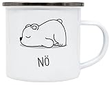 vanVerden Emaille Tasse - Nö Bär - Eisbär mit schlechter Laune - Outdoor Becher - beidseitig Bedruckt - Geschenk, Farbe:Weiß/Silber