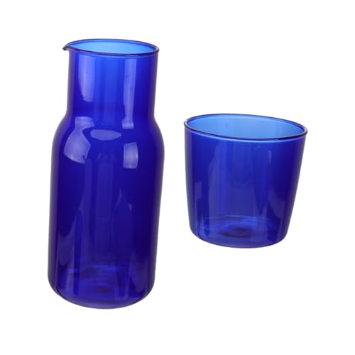 Set de vaso y jarra de vidrio borosilicato 500 ml azul