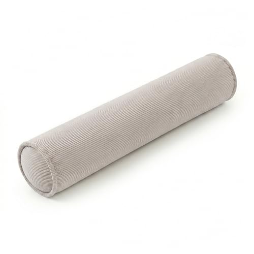Ailuteie Long Pillow for Bed Corduroy Round Bolster Pillow for Adults Decorative Body Pillow for Sleeping or Sofa Support 39 x 7.87 Inches Beige Gray