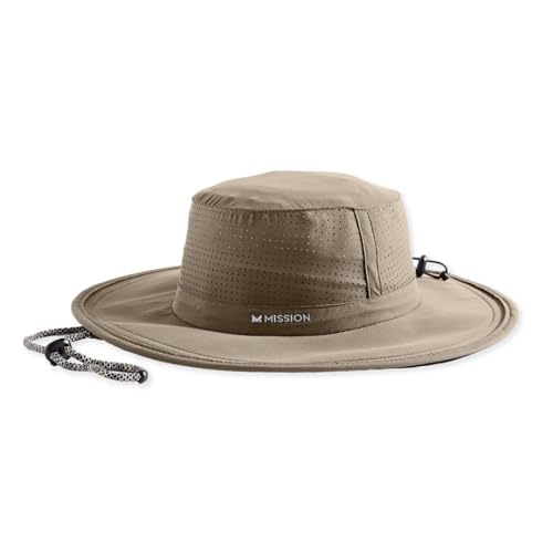 MISSION Cooling UPF Boonie Hat - Unisex Sun Hat for Hiking, Beach & Fishing - Sweat & Water Activated Technology - (Khaki)