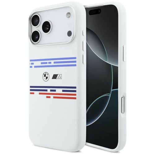 CG MOBILE BMW M Bande horizontale en silicone compatible avec coque MagSafe pour iPhone 17 Pro Max (Blanc)