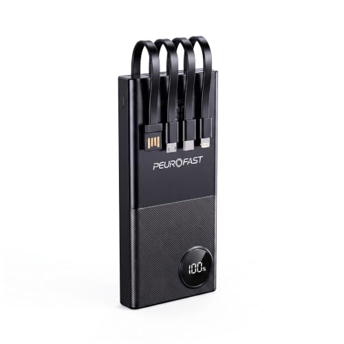 Peurofast 10000 mAh Power Bank Slim | 22.5W Fast Charging | for Smartphones, TWS Earbuds, Speakers, Tablets (10000mah Inbuilt Cable 6 in 1)