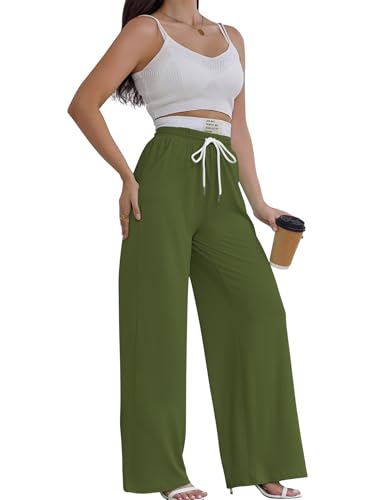 PINSV Womens Sweatpants Wide Leg High Waisted Drawstring Workout Pants Casual Comfy Loose Pants with Pockets3