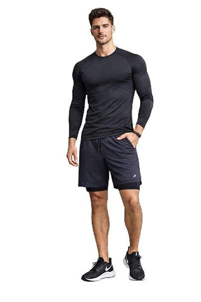 Men's 2-in-1 Athletic Shorts with Built-in Compression Layer, Quick-Dry Performance Fabric, Black Training Workout Running Shorts with Pockets-image-21