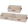 StorageWorks Closet Organizers and Storage, Trapezoid Storage Bins, Fabric Clothes Closet Bins, Storage Baskets for Shelves, Clothing, Toys, Towels, Large, Brown and Beige, 3-Pack