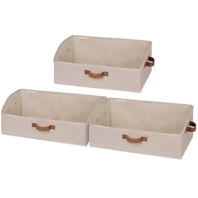 StorageWorks Closet Organizers and Storage, Trapezoid Storage Bins, Fabric Clothes Closet Bins, Storage Baskets for Shelves, Clothing, Toys, Towels, Large, Brown and Beige, 3-Pack
