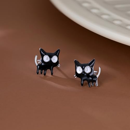 SLUYNZ Sterling Silver Small Cat Studs Earrings for Women Teens Black Cat Earrings Studs Small Kitten Earrings Cat Gift for Cat Lovers4