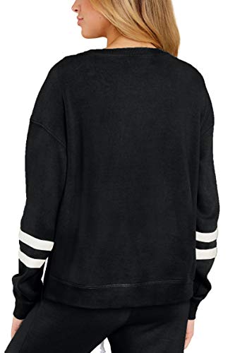 Womens 2 Pieces Loungewear Long Sleeve Crewneck Sweatsuit Sets Fall Black M