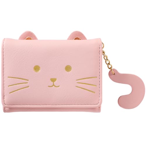 Purses for Women Small PU Leather,RFID Blocking Women Wallet Cute Bi-fold Wallet Fashion Pink Cat Women's Purse Multi Slots Leather Wallet Thin and Light Coin Pocket Small Ladies Purse with ID Window
