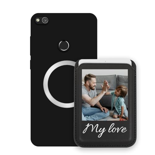 Sunrive Custodia con Personalizzabile per MagSafe Portafoglio - Cover Antiurto Compatibile con Huawei P8 Lite 2017/P9 Lite 2017 - Porta Carte e Funzione Stand, Foto o Testo Personalizzato