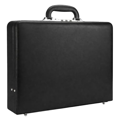 HAESTUS Briefcases for Men, Professional Leather Briefcase with Lock, Hard Shell Business Brief Case, Attache Case for 15.6' Laptop, Mens Hard Briefcase for Work Office Travel, Black | Center Lock