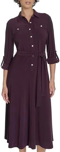 Tommy Hilfiger Womens Roll Tab Sleeves Collared Solid Jersey Shir...