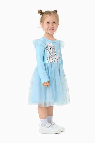Image of Disney Girls' Tulle Tutu Dress Birthday Party Outfit Baby /Toddler | Officially Licensed, Frozen Elsa, Minnie, Princess, Velvet Top with Belt, Multi-Layer Mesh Skirt, Ruffle Long Sleeve Clothes
