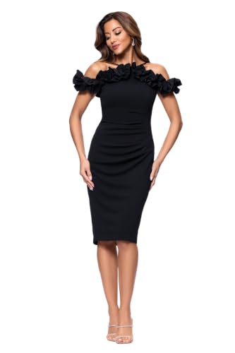 Image of Xscape Women's Long Velvet Off-The-Shoulder Sweetheart Neckline Dress with Leg Slit and Center Back Zipper