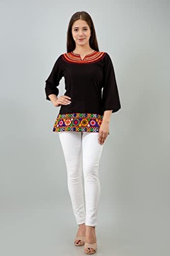 Image of Women's Rayon Embroidery Work Short Top | Short Kurti for Women | Embroidered Straight Rayon Kurta | Tunic Tops for Women