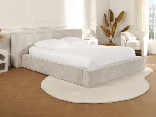 Venta-Unica - Cama baúl de 180 x 200 cm - Terciopelo Acanalado - Beige + Colchón - TIMANO