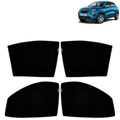 Image of KINGSWAY Car Sun Shade Curtains Only Compatible with Renault Kwid (2019 Onwards) | Z-Black Fix-Type (Non-Magnetic) | UV & Heat Protection | Pack of 4 Pcs