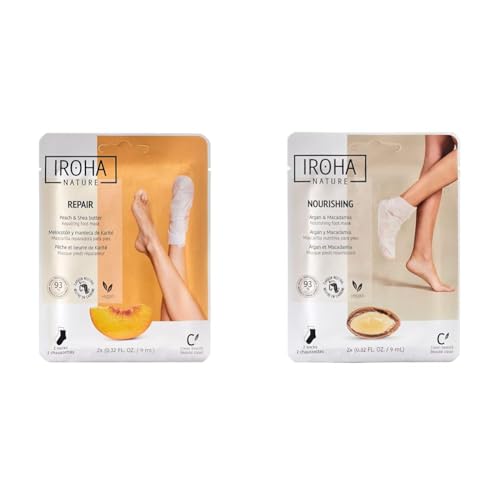 2 Pares x Calcetines Mascarilla Reparadores Melocotón Manteca Karité + 1 Par Calcetines Nutritivos con Aceite de Argán y Macadamia. Para pies secos, deshidratados y agrietados.