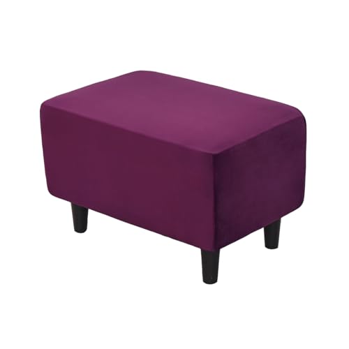 PENDEJATO Stretch Ottoman Covers, Velvet Ottoman Slipcover Rectangle Storage Stool Cover Footstool Slipcover for Living Room Furniture Protector (Purplish red)