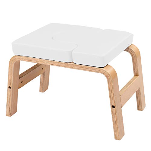 CAMORSA Yoga Chair Wooden Headstand Bench Stool, Chair Trainer, Gym Workout Stool White