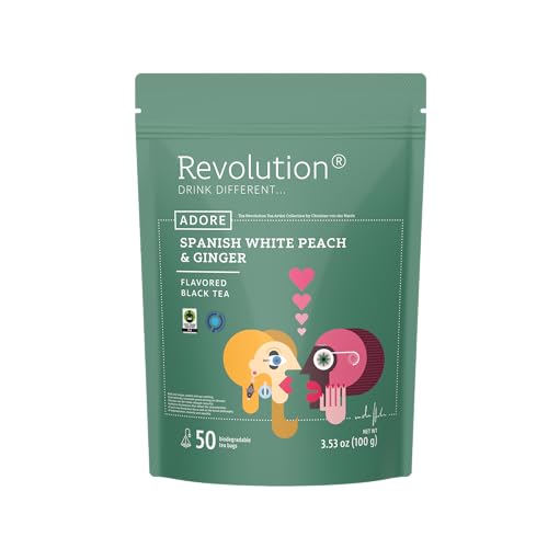 REVOLUTION TEA® Sweet Ginger Peach Black Tea [THE ORIGINAL] – Spanish White Peach & Ginger – Premium Full Leaf Tea – Biodegradable Infuser Tea Bags – Flavored Black Tea – 50 Bags