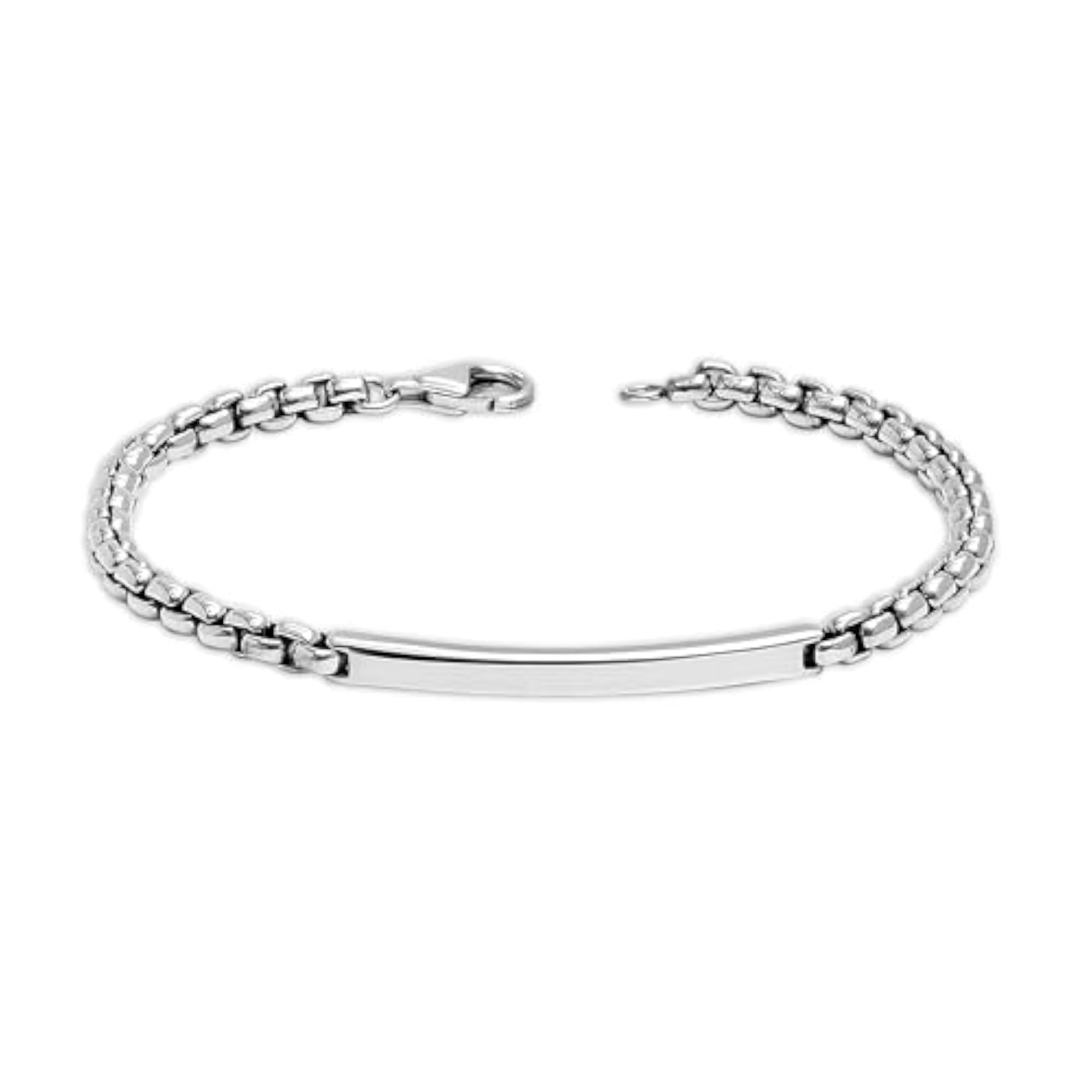 Men's 925 Sterling Silver BIS Hallmarked Round Box Chain ID Bracelet