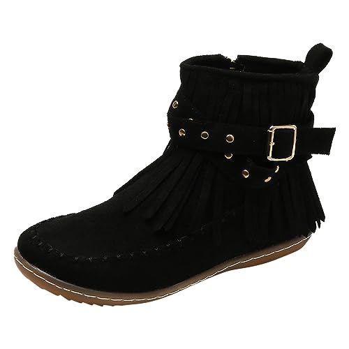 Générique Bottines Vintage à Frange Femme Santiags Bottes Indiennes Bout Pointu Bottes de Cowboy Cowgirl Western Glands Chic Ankle Boots Talon Bloc Bottes...