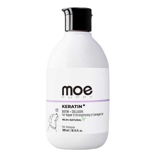 Moe Puppy Keratin Plus Pet Shampoo for Repair and Strengthening Damaged Fur Natural Pet Shampoo Made with Plant Based Ingredients Sulfate & Paraben Free, pH Balanced for Dogs and Cats White 300 ml