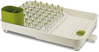 Joseph Joseph Extend - Expandable Dish Drainer Rack with Removable Cutlery Holder Swivel Draining Spout - Off White/Green