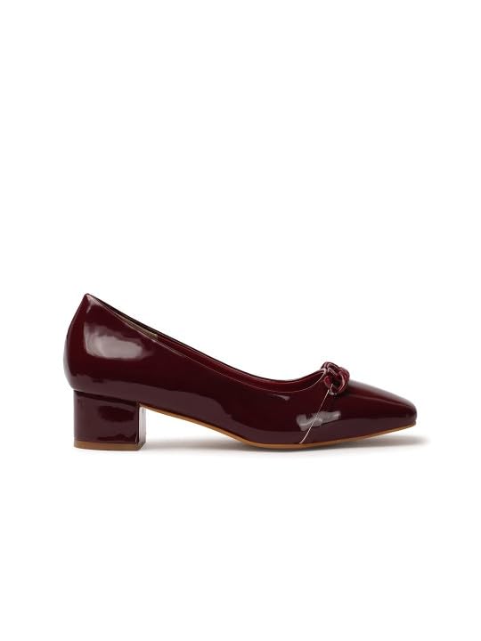 Image of ELLE Women's Square Toe Block Heels Slip-On Pumps with Chain Detail