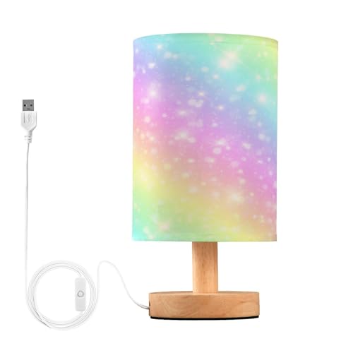 Image of Mnsruu Bedside Table Lamps, Rainbow Sparkle USB Table Lamp for Bedroom, LED Light Bedroom Bedside Table Décor Night Lamp Warm White