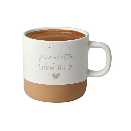 wunderwunsch Steingut Henkel Tasse Becher personalisiert als Abschiedgeschenk für Erzieherin, Lehrerein, Hebamme und Geschenk Beste Freundin mit Namen (weiß, Hebamme)