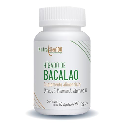 Nutrasien100 Aceite de Hígado de Bacalao con Vitamina A y D3-60 cápsulas, 540 mg Omega 3