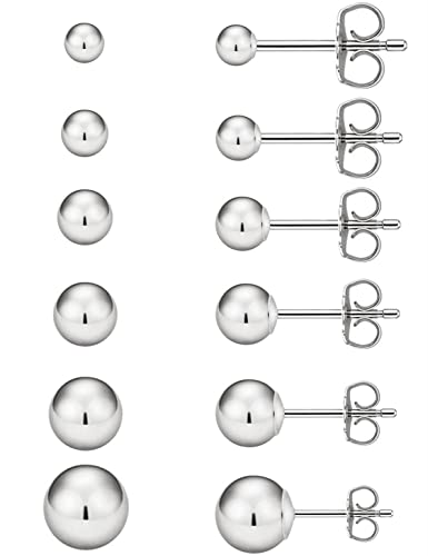 Silver Ball Stud Earrings Set For Women, Small Metal Stud Earrings For Women Girls 20G Hypoallergenic, Pack Of 6 Pairs (2Mm, 3Mm, 4Mm, 5Mm, 6Mm, 7Mm) #TOP7