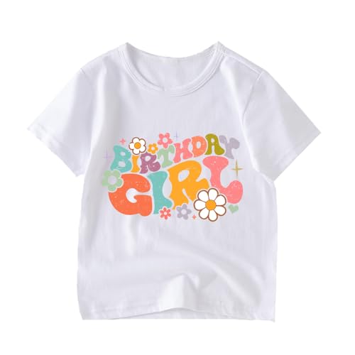 Image of Birthday Shirt Girls Toddler T-Shirts Unicorn Mermaid Birthday Tees Little Kids Top Outfit White Pink 2nd 3rd 4th 5th 6th 7th