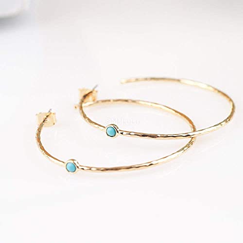 Mjlulu 14K Gold-Plated Dainty Hoop Earrings With Simulated Blue Turquoise thumb #4